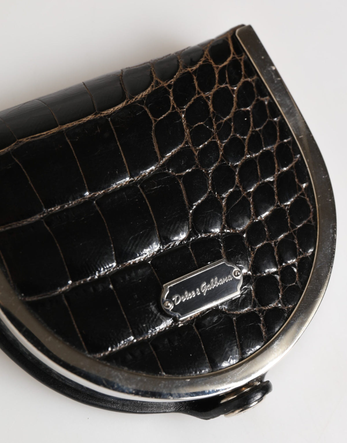 Portefeuille monnaie homme Dolce &amp; Gabbana en cuir de crocodile noir poli