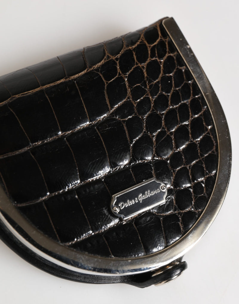 Portefeuille monnaie homme Dolce &amp; Gabbana en cuir de crocodile noir poli
