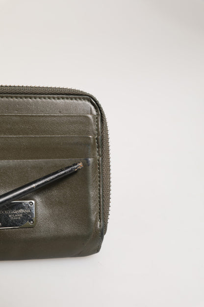 Porte-cartes et porte-monnaie Dolce &amp; Gabbana en cuir vert militaire avec plaque logo.