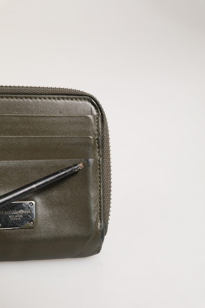 Porte-cartes et porte-monnaie Dolce &amp; Gabbana en cuir vert militaire avec plaque logo.