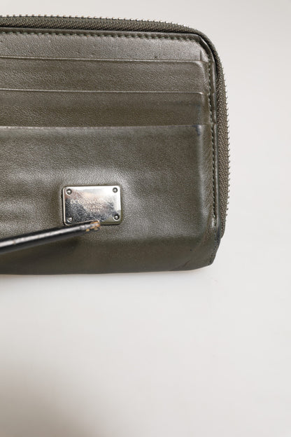 Porte-cartes et porte-monnaie Dolce &amp; Gabbana en cuir vert militaire avec plaque logo.