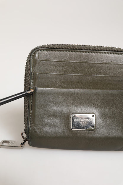 Porte-cartes et porte-monnaie Dolce &amp; Gabbana en cuir vert militaire avec plaque logo.