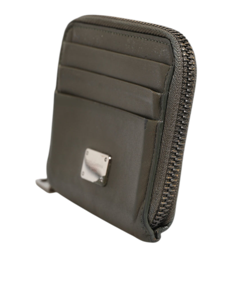 Porte-cartes et porte-monnaie Dolce &amp; Gabbana en cuir vert militaire avec plaque logo.