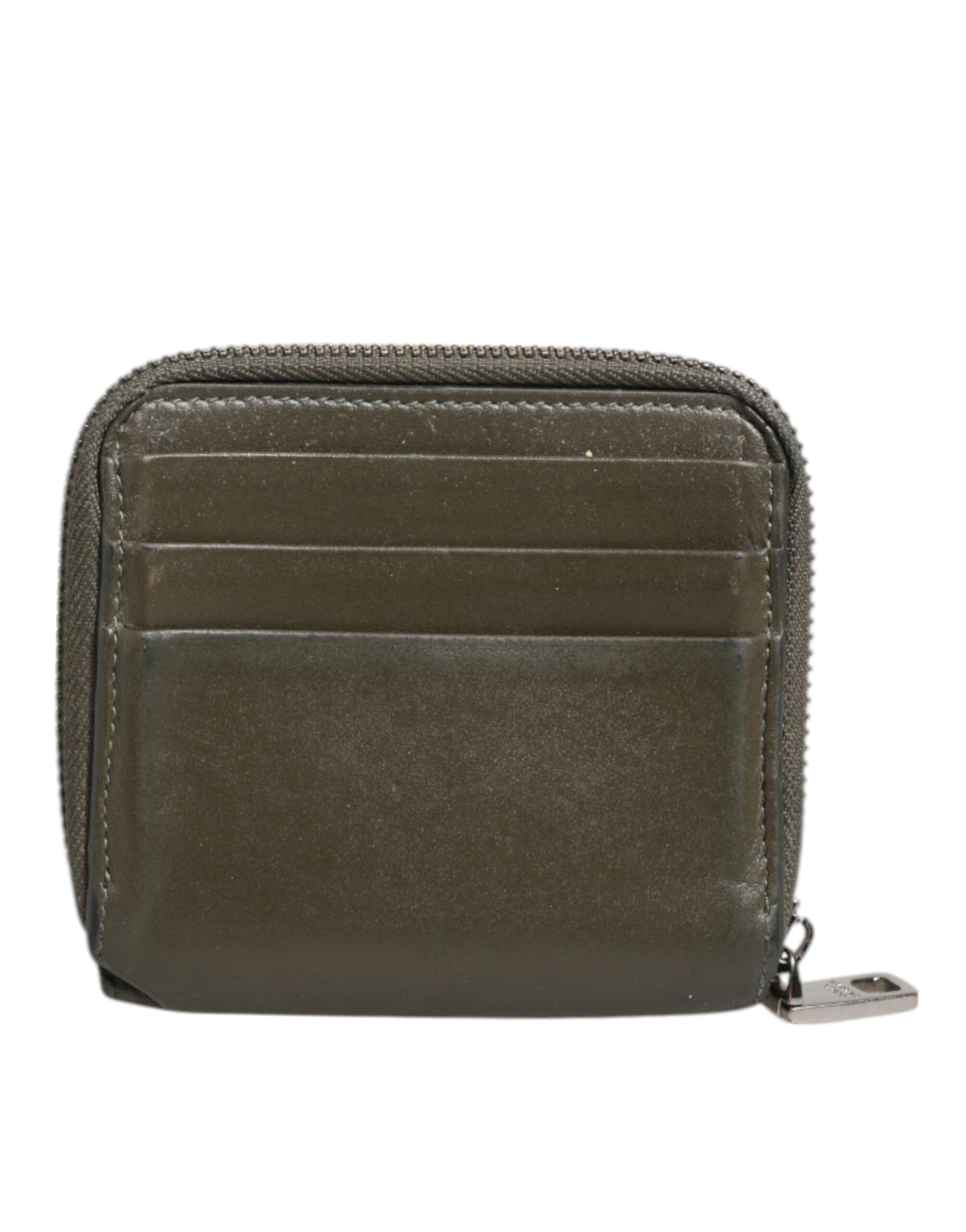 Porte-cartes et porte-monnaie Dolce &amp; Gabbana en cuir vert militaire avec plaque logo.