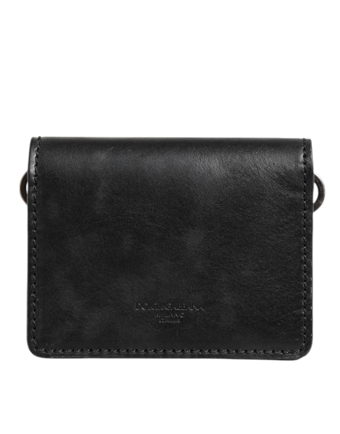 Porte-cartes bicolore en cuir noir Dolce &amp; Gabbana, porte-monnaie homme avec porte-clés.