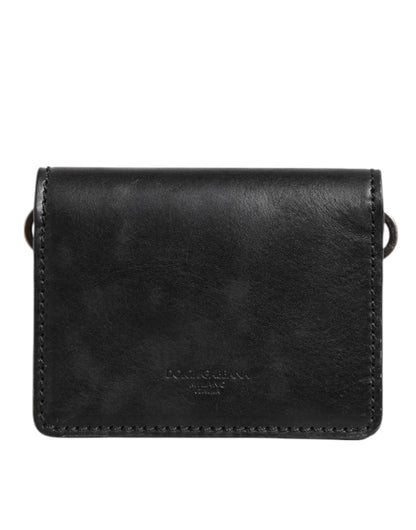 Porte-cartes bicolore en cuir noir Dolce &amp; Gabbana, porte-monnaie homme avec porte-clés.