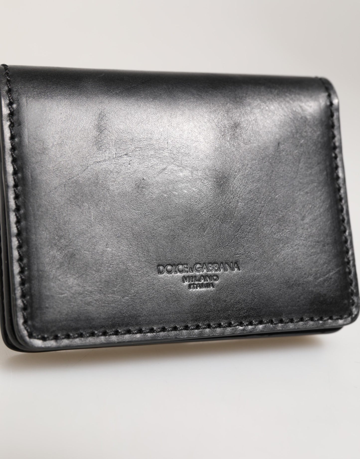 Porte-cartes bicolore en cuir noir Dolce &amp; Gabbana, porte-monnaie homme avec porte-clés.