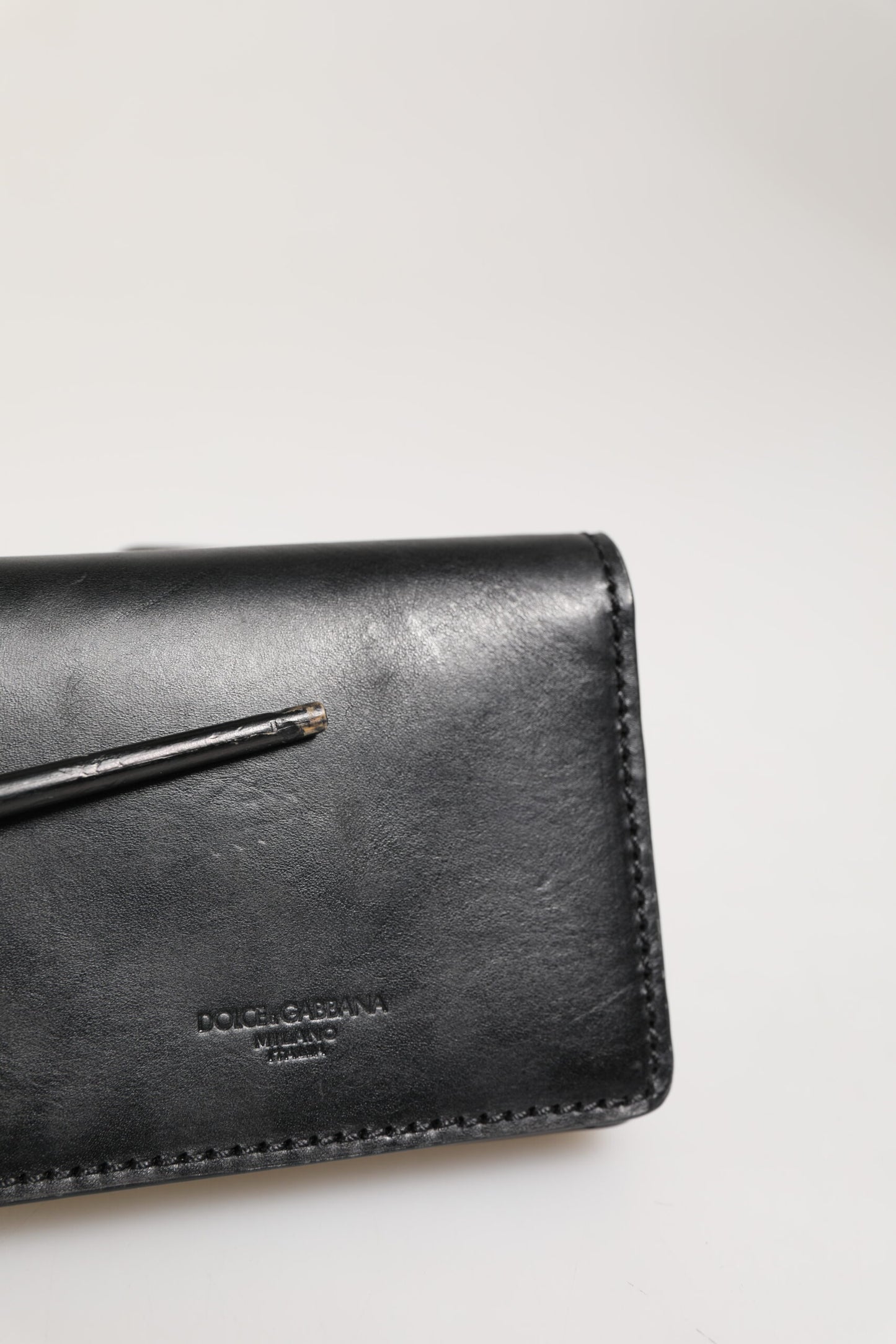 Porte-cartes bicolore en cuir noir Dolce &amp; Gabbana, porte-monnaie homme avec porte-clés.