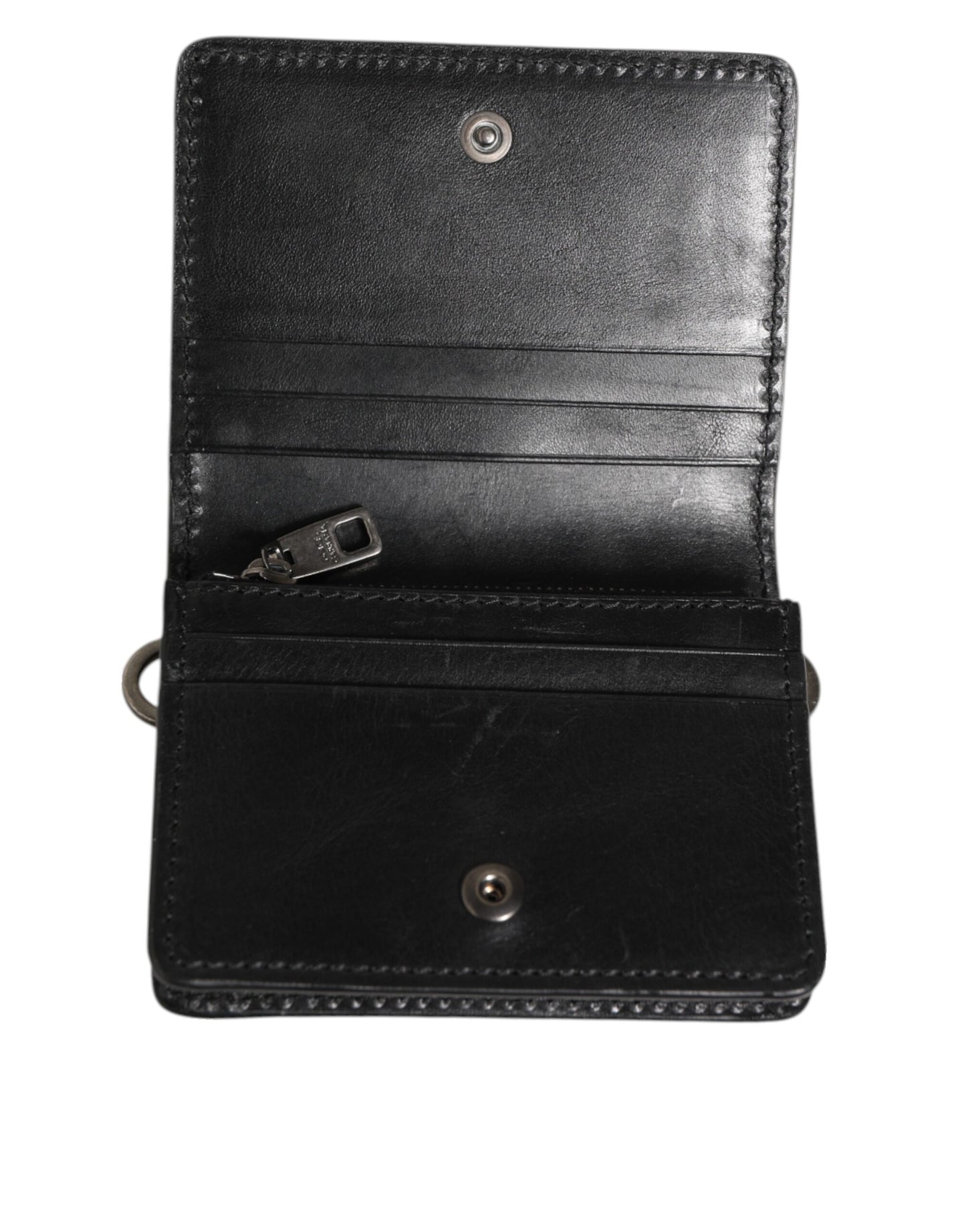 Porte-cartes bicolore en cuir noir Dolce &amp; Gabbana, porte-monnaie homme avec porte-clés.