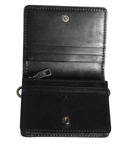 Porte-cartes bicolore en cuir noir Dolce &amp; Gabbana, porte-monnaie homme avec porte-clés.