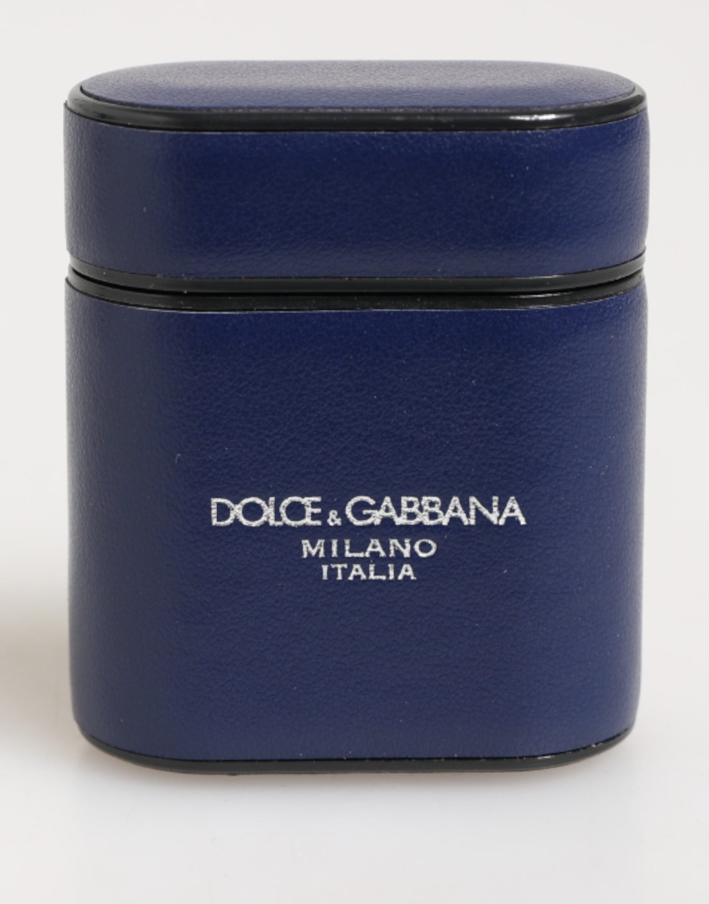 Étui pour Airpods pour homme Dolce &amp; Gabbana, en cuir bleu, avec logo imprimé et rabat.