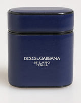 Dolce & Gabbana Étui Airpods en Cuir Bleu avec Logo
