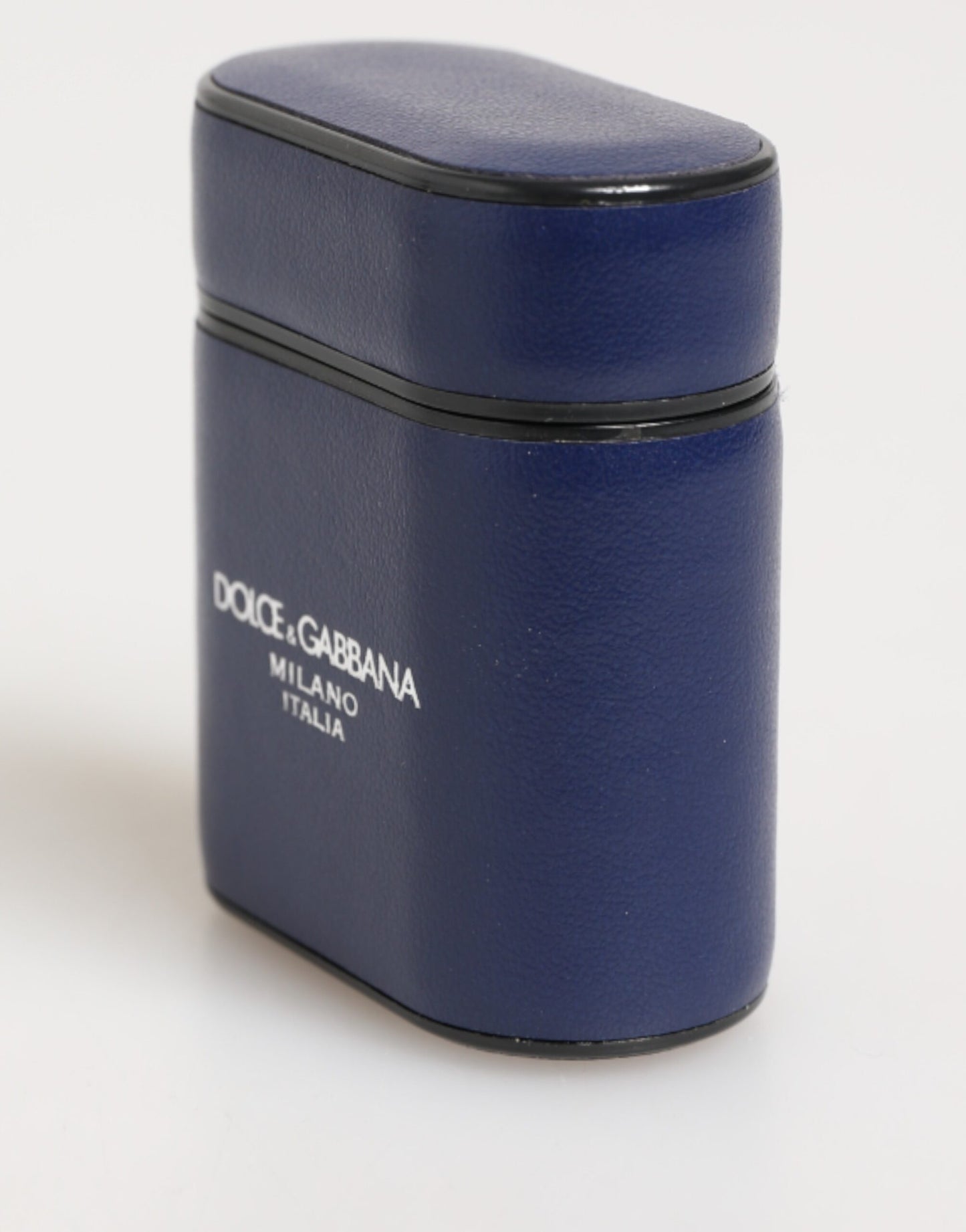 Étui pour Airpods pour homme Dolce &amp; Gabbana, en cuir bleu, avec logo imprimé et rabat.