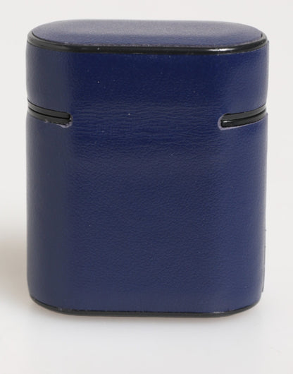 Étui pour Airpods pour homme Dolce &amp; Gabbana, en cuir bleu, avec logo imprimé et rabat.