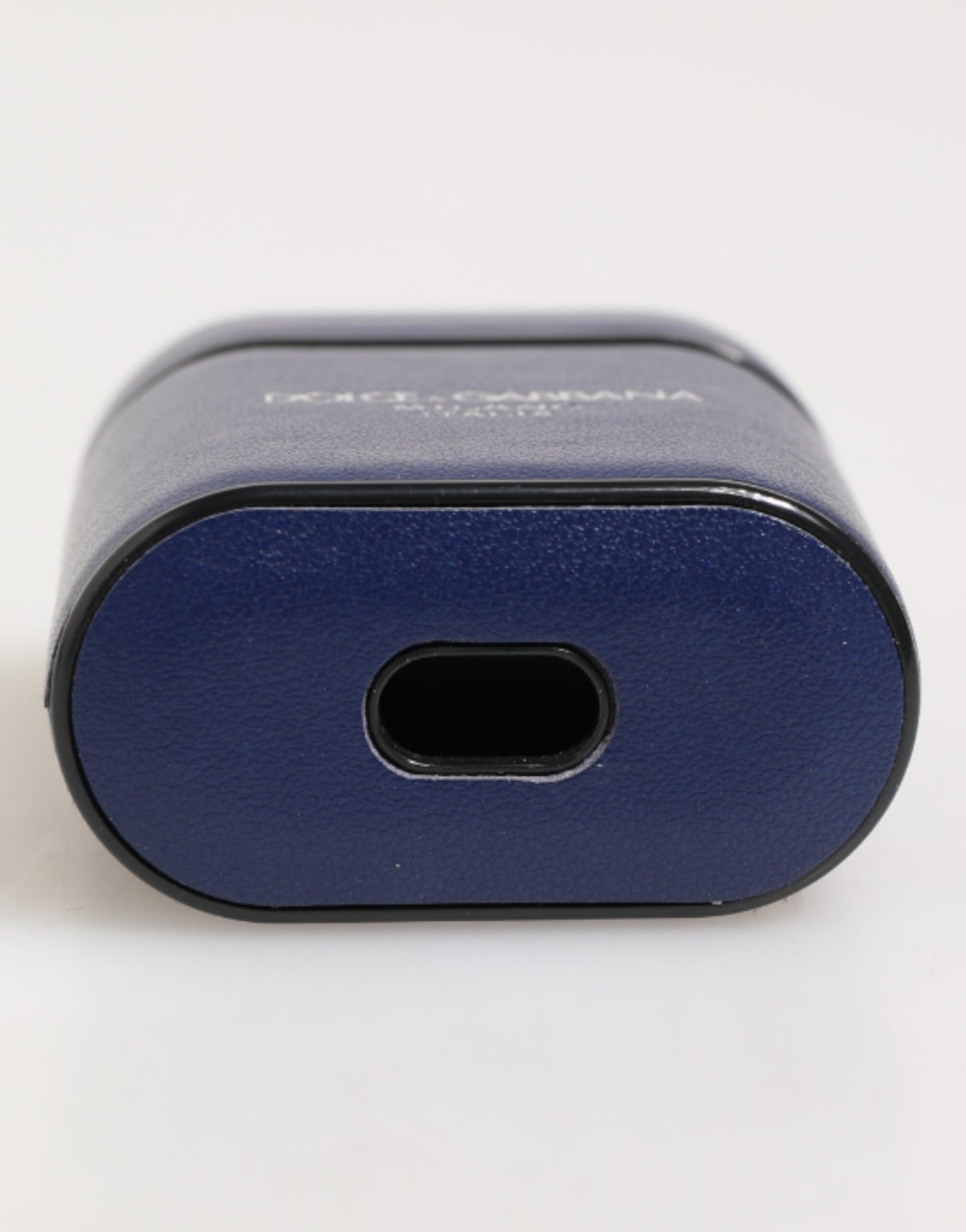 Étui pour Airpods pour homme Dolce &amp; Gabbana, en cuir bleu, avec logo imprimé et rabat.