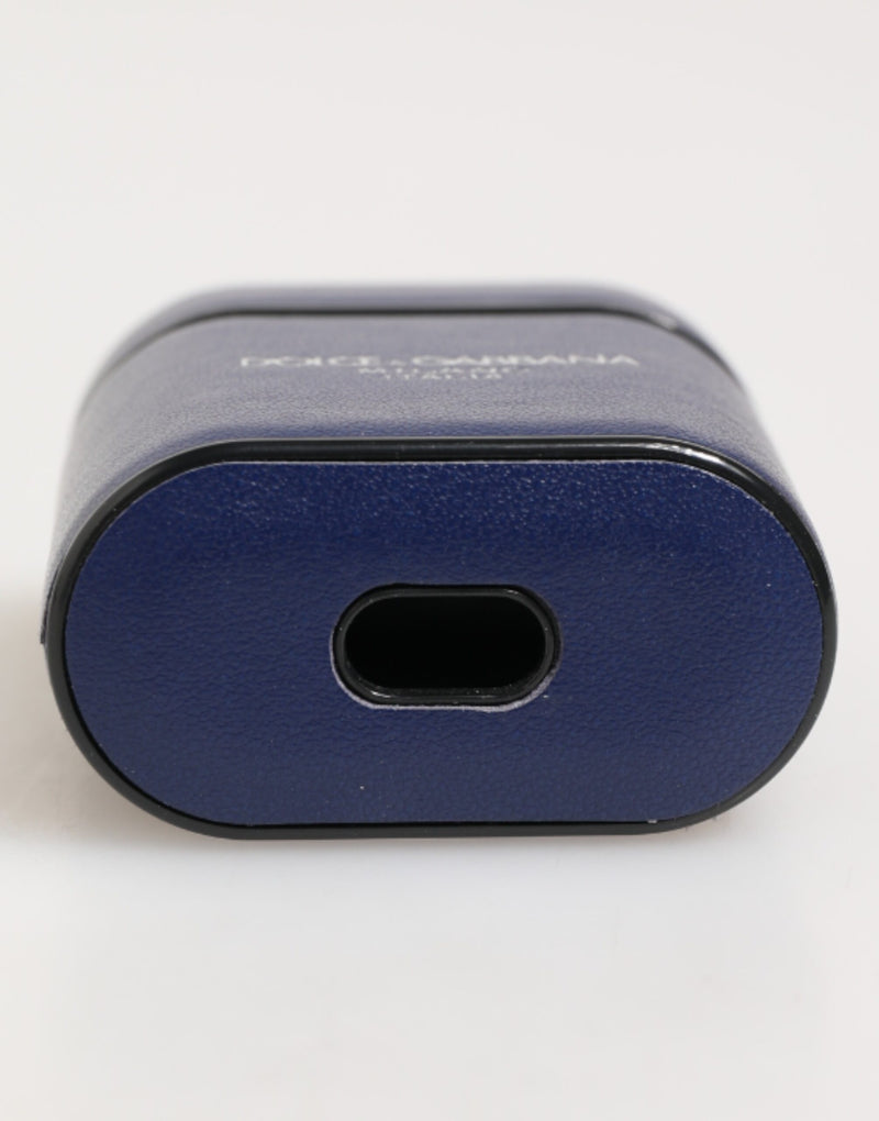 Dolce & Gabbana Étui Airpods en Cuir Bleu avec Logo