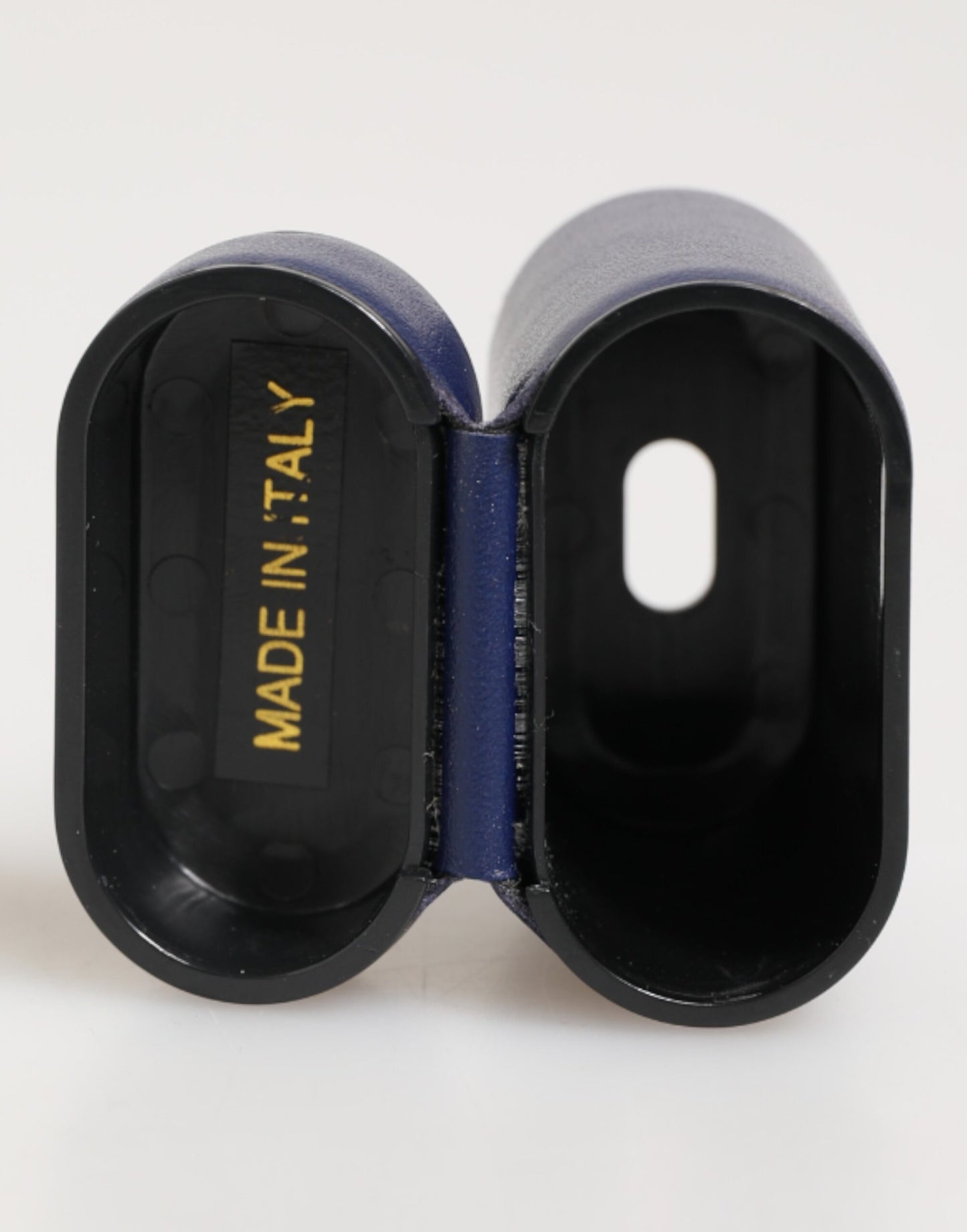 Étui pour Airpods pour homme Dolce &amp; Gabbana, en cuir bleu, avec logo imprimé et rabat.