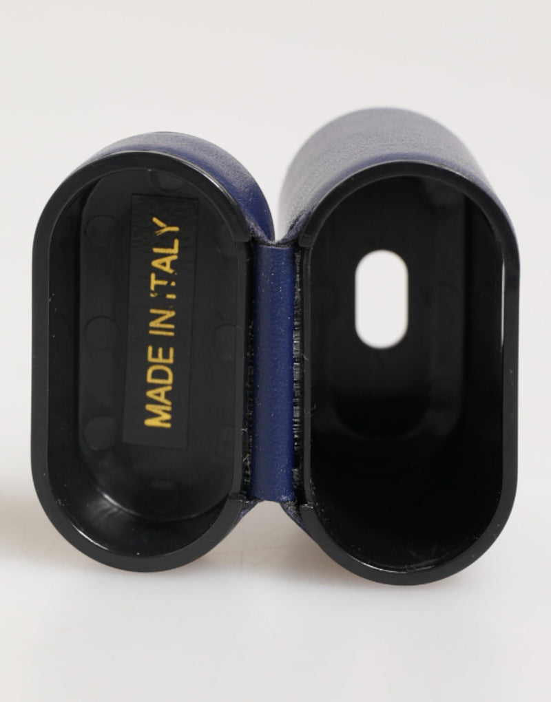 Dolce & Gabbana Étui Airpods en Cuir Bleu avec Logo