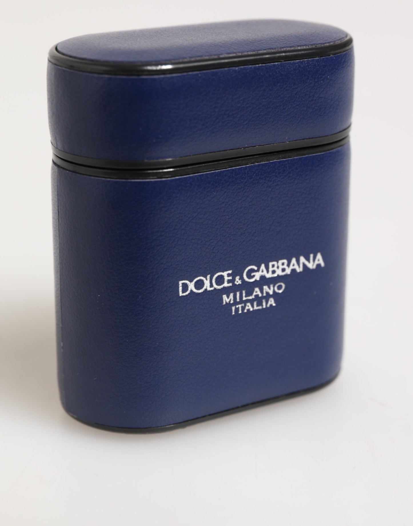 Étui pour Airpods pour homme Dolce &amp; Gabbana, en cuir bleu, avec logo imprimé et rabat.