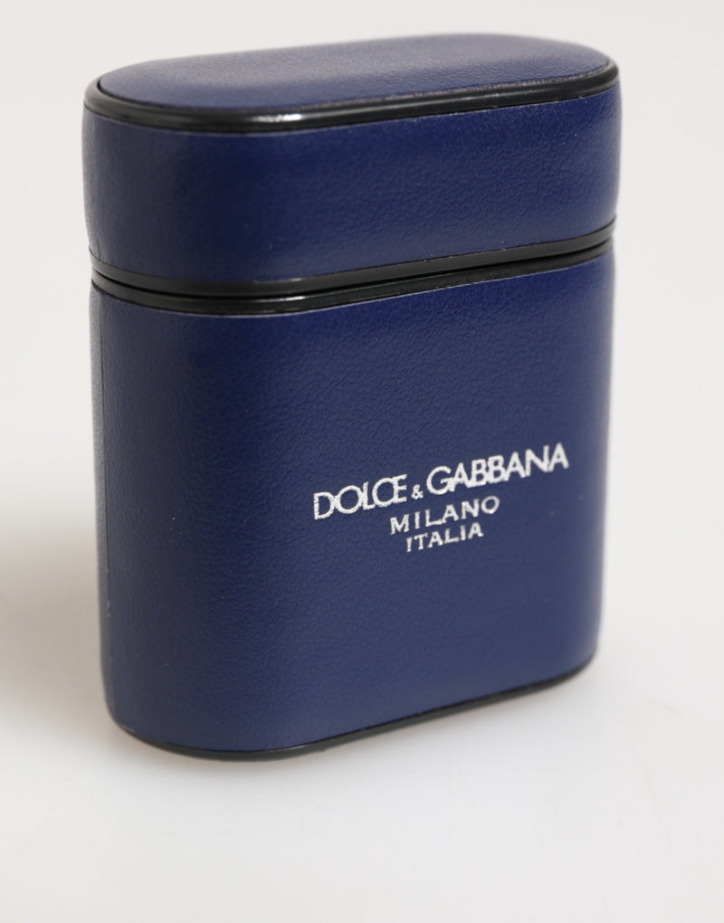 Dolce & Gabbana Étui Airpods en Cuir Bleu avec Logo