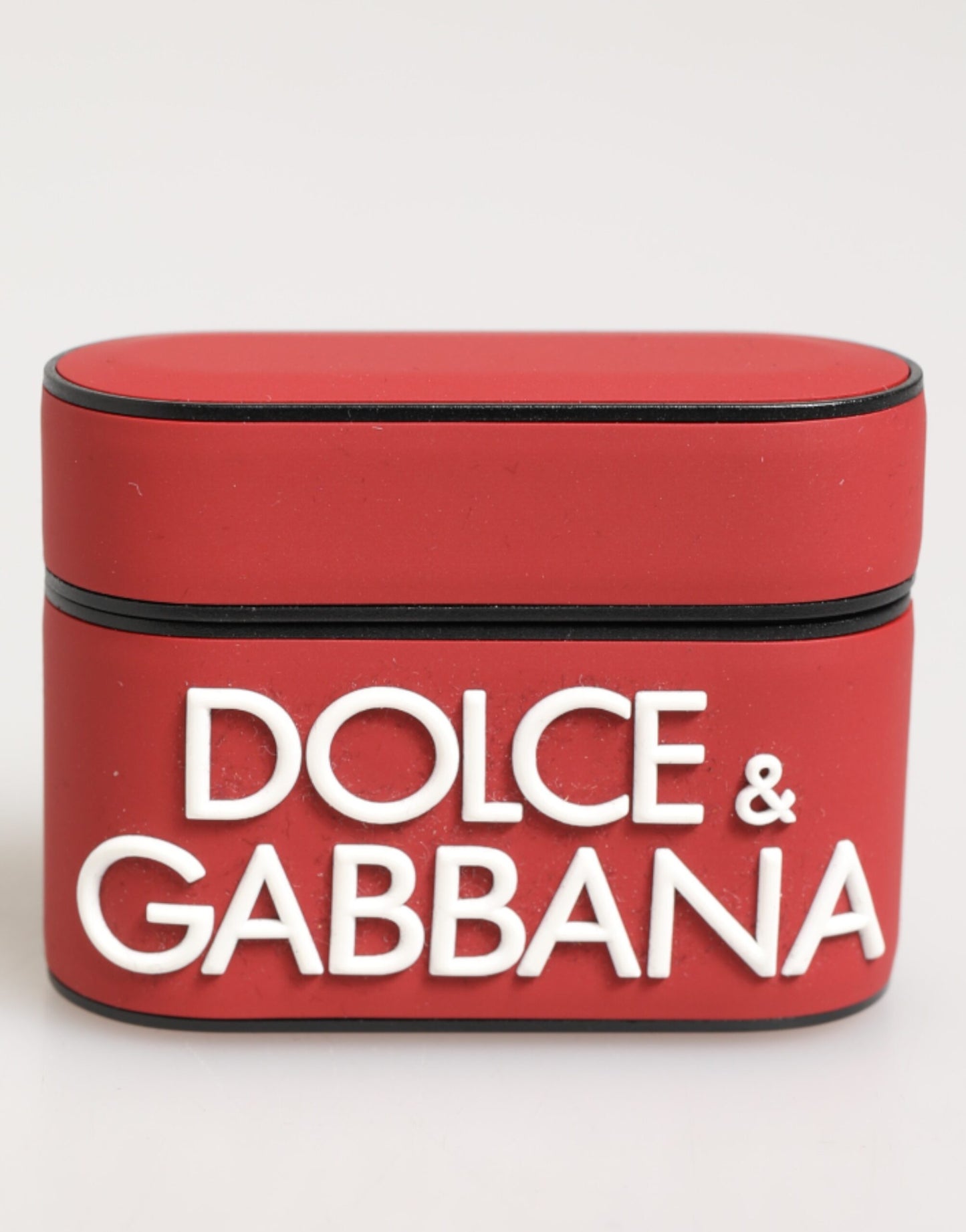 Étui Airpods en silicone rouge et blanc avec logo embossé Dolce &amp; Gabbana