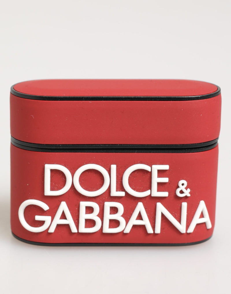 Dolce & Gabbana Étui AirPods Rouge et Blanc en Silicone avec Logo Embossé