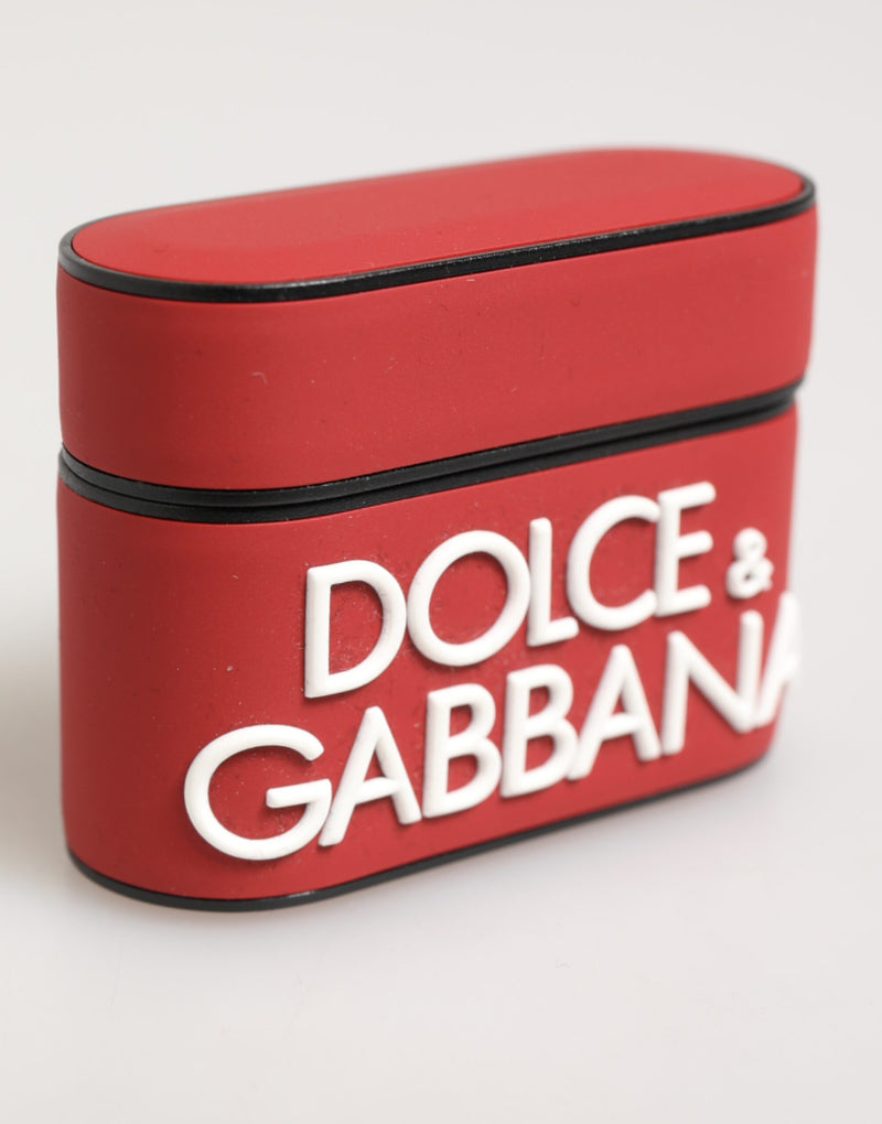 Dolce & Gabbana Étui AirPods Rouge et Blanc en Silicone avec Logo Embossé