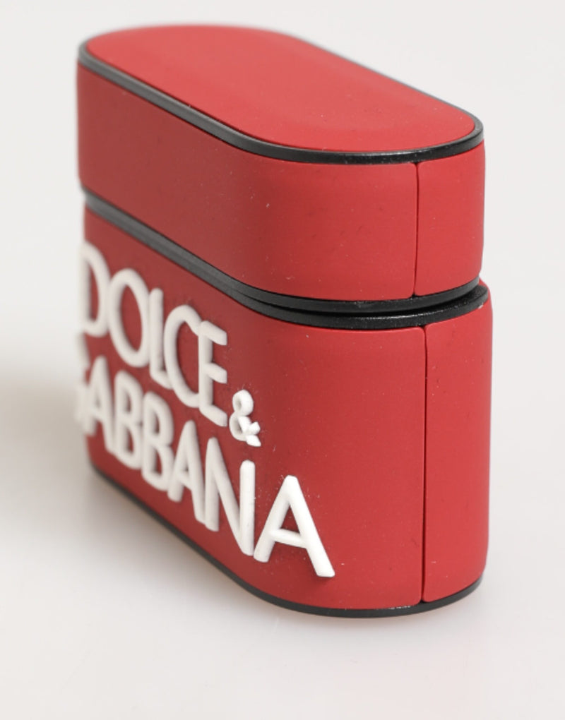 Dolce & Gabbana Étui AirPods Rouge et Blanc en Silicone avec Logo Embossé