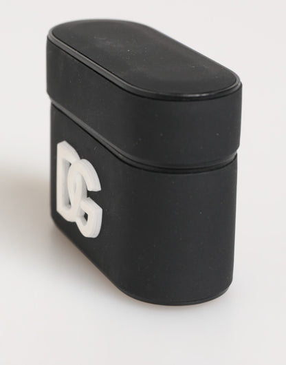 Étui Airpods Dolce &amp; Gabbana en caoutchouc noir et blanc avec logo embossé.