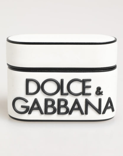 Étui Airpods en caoutchouc blanc et noir avec logo en relief Dolce &amp; Gabbana