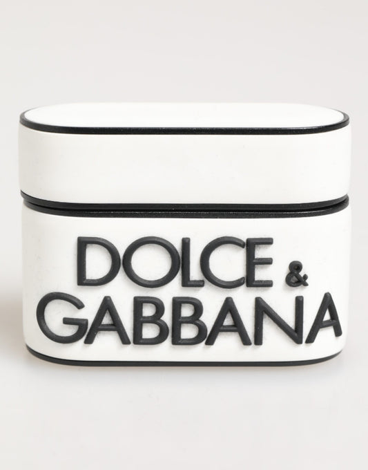 Étui Airpods en caoutchouc blanc et noir avec logo en relief Dolce &amp; Gabbana