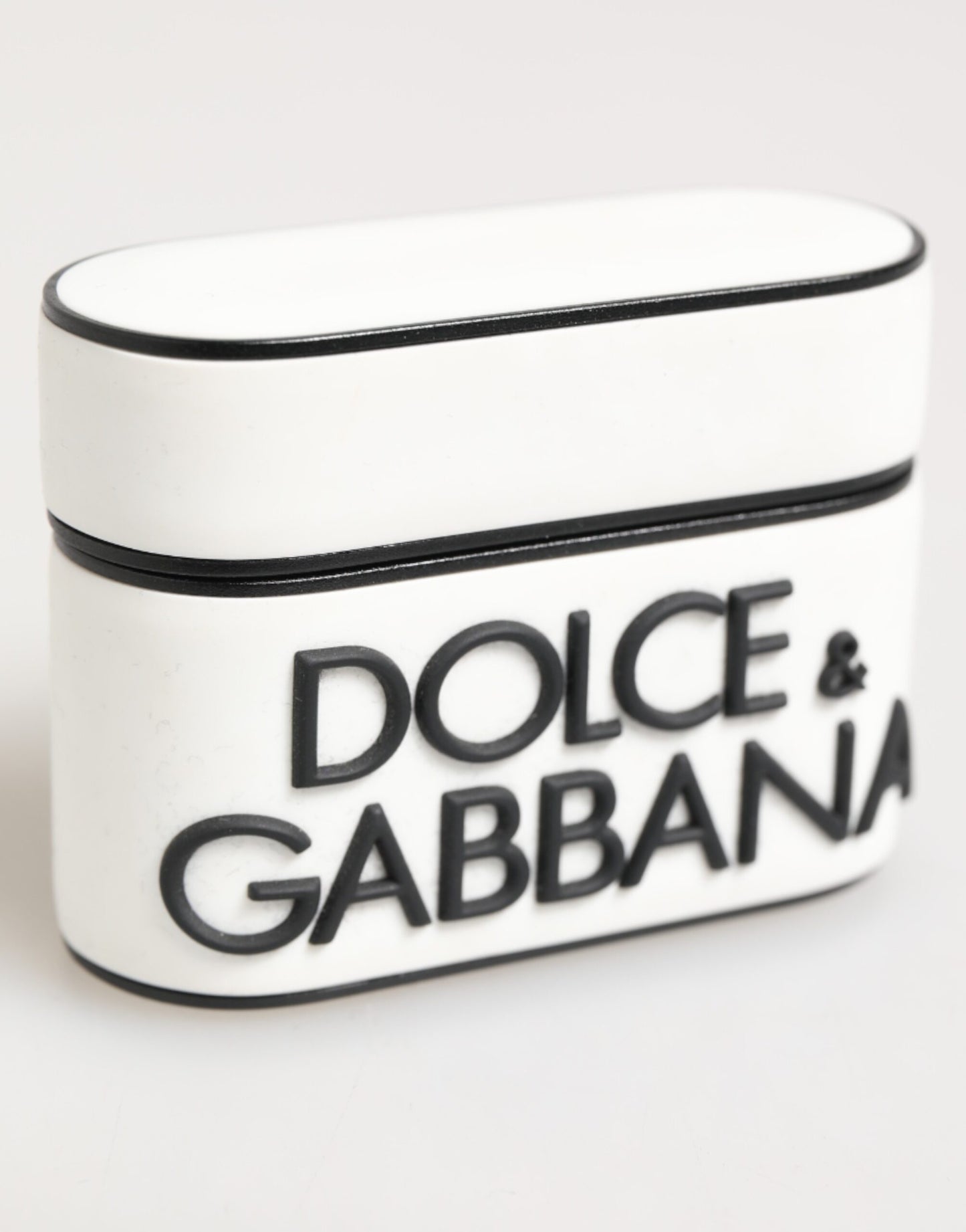 Étui Airpods en caoutchouc blanc et noir avec logo en relief Dolce &amp; Gabbana