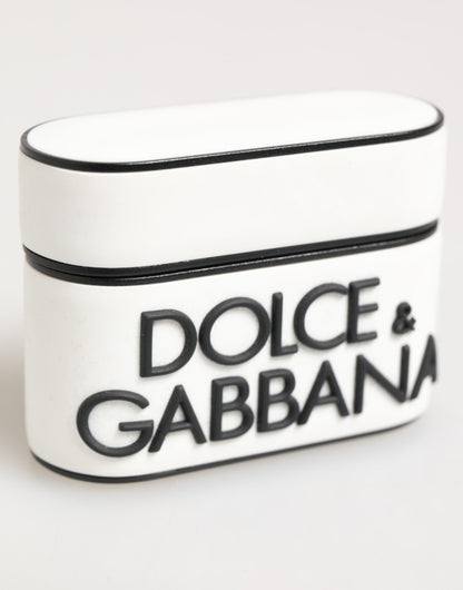 Étui Airpods en caoutchouc blanc et noir avec logo en relief Dolce &amp; Gabbana