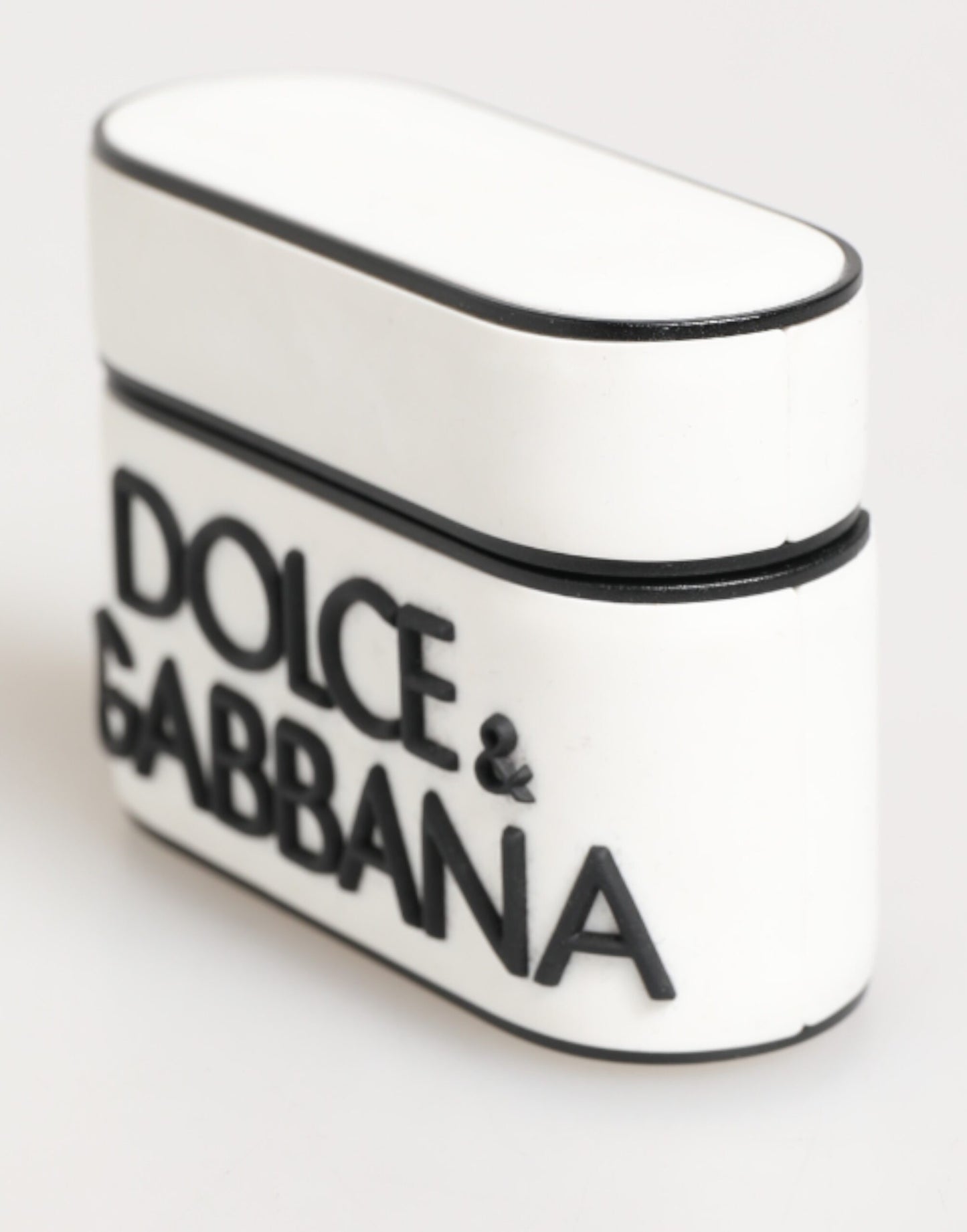 Étui Airpods en caoutchouc blanc et noir avec logo en relief Dolce &amp; Gabbana
