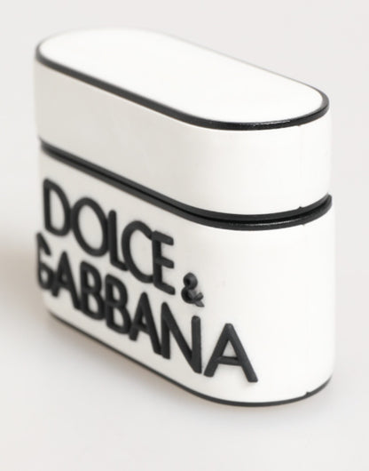 Étui Airpods en caoutchouc blanc et noir avec logo en relief Dolce &amp; Gabbana