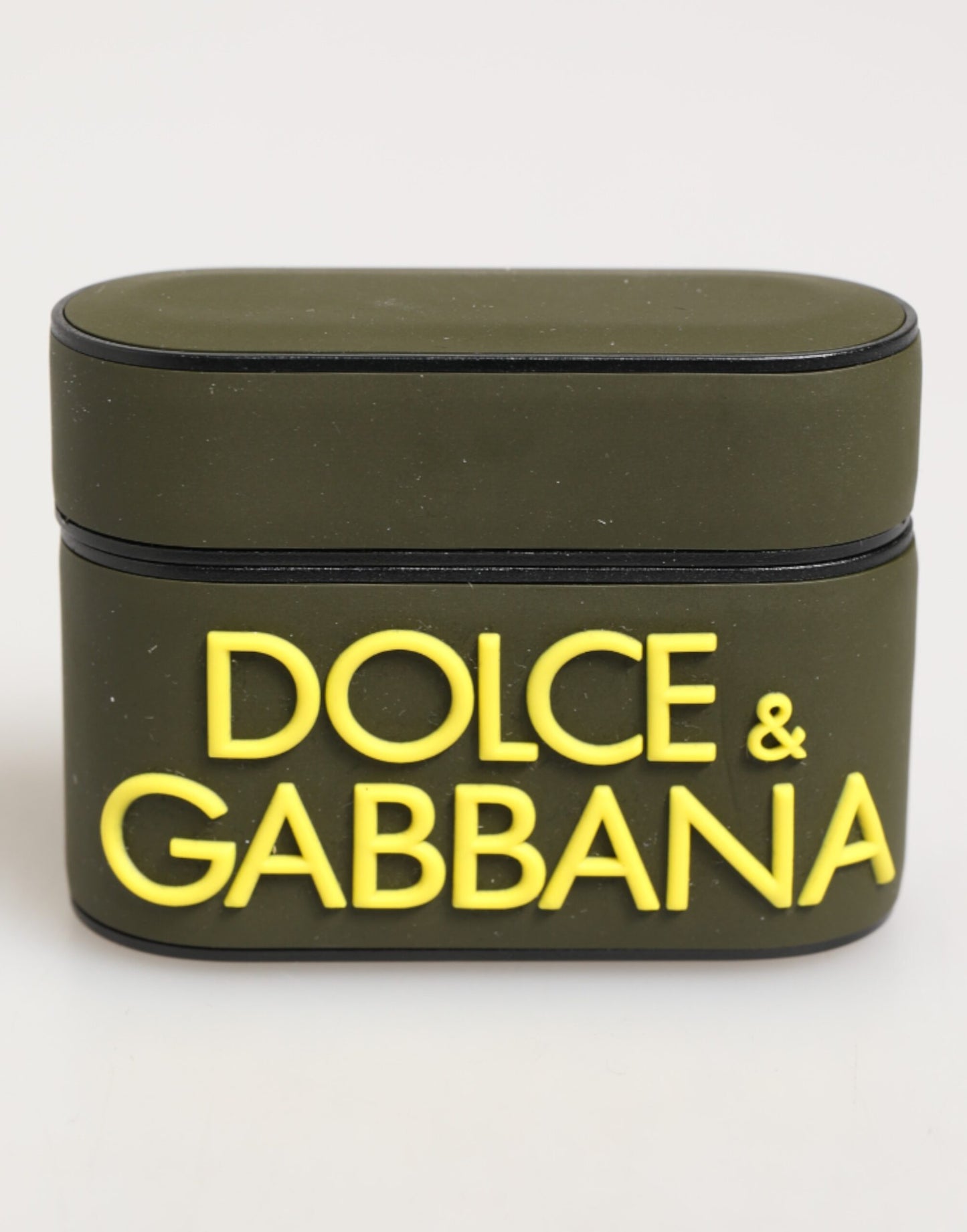 Étui Airpods en caoutchouc vert armée avec logo en relief de Dolce &amp; Gabbana