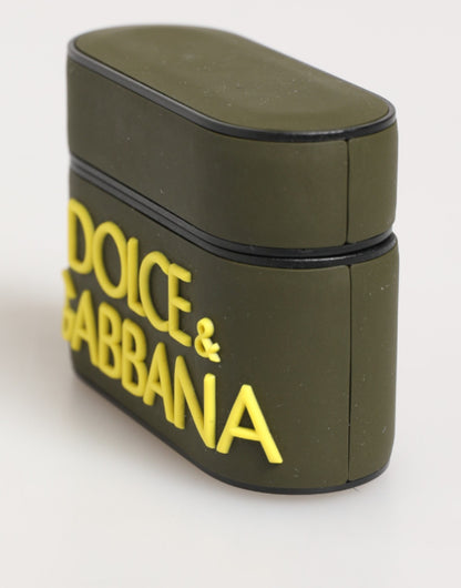 Étui Airpods en caoutchouc vert armée avec logo en relief de Dolce &amp; Gabbana