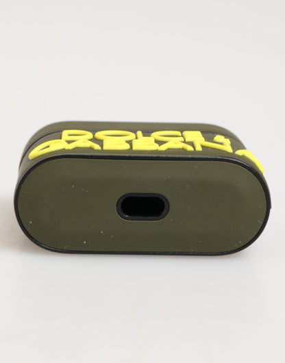 Étui Airpods en caoutchouc vert armée avec logo en relief de Dolce &amp; Gabbana