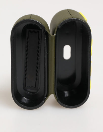 Étui Airpods en caoutchouc vert armée avec logo en relief de Dolce &amp; Gabbana