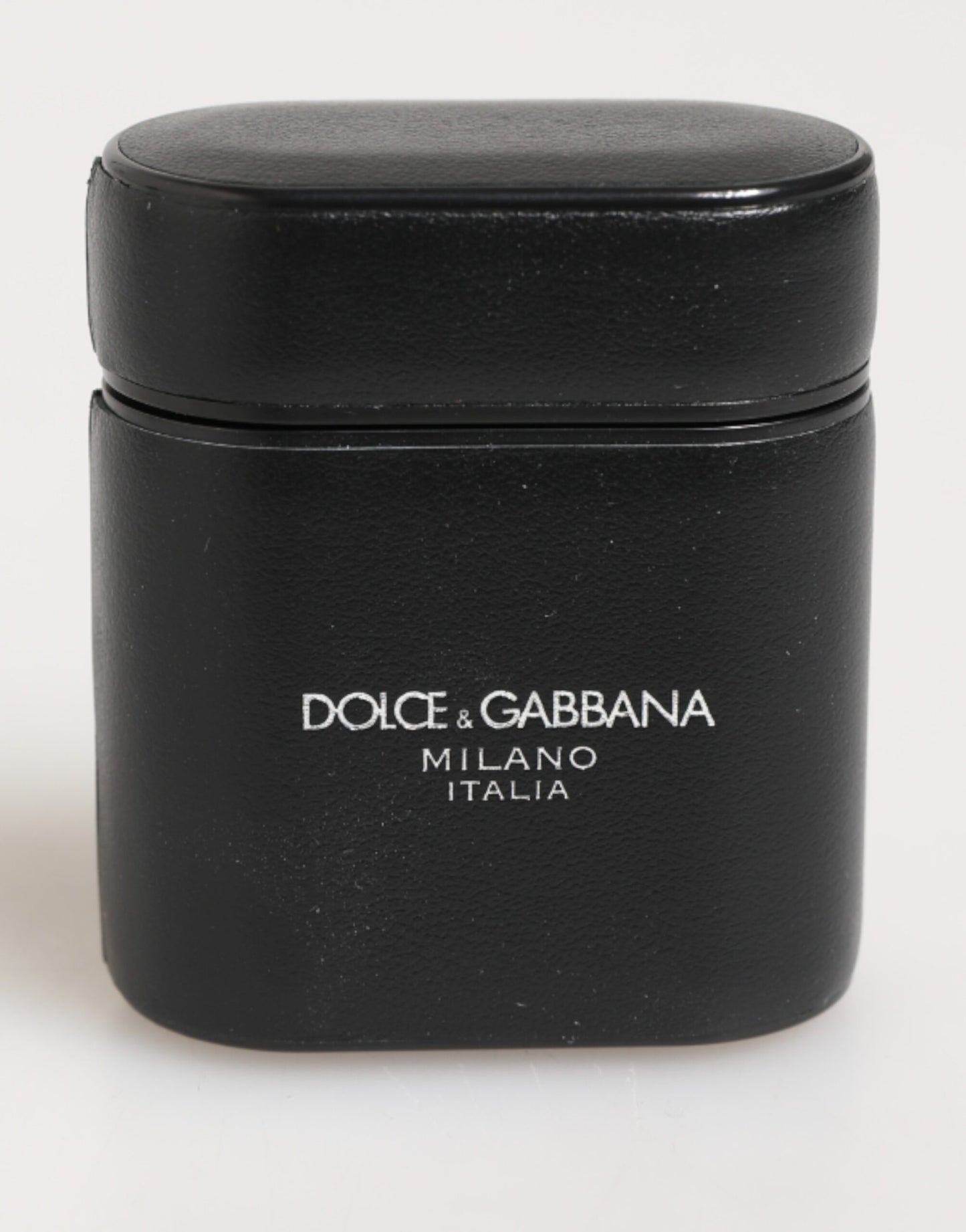 Étui à rabat pour Airpods Dolce & Gabbana en cuir de veau noir avec logo imprimé