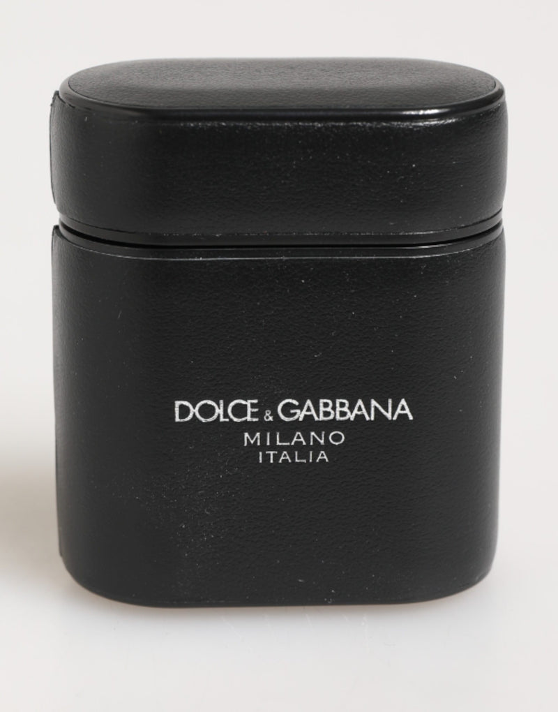 Dolce & Gabbana Black Calfskin Leather Logo Print AirPods Case