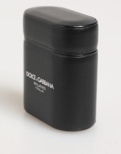 Étui à rabat pour Airpods Dolce & Gabbana en cuir de veau noir avec logo imprimé