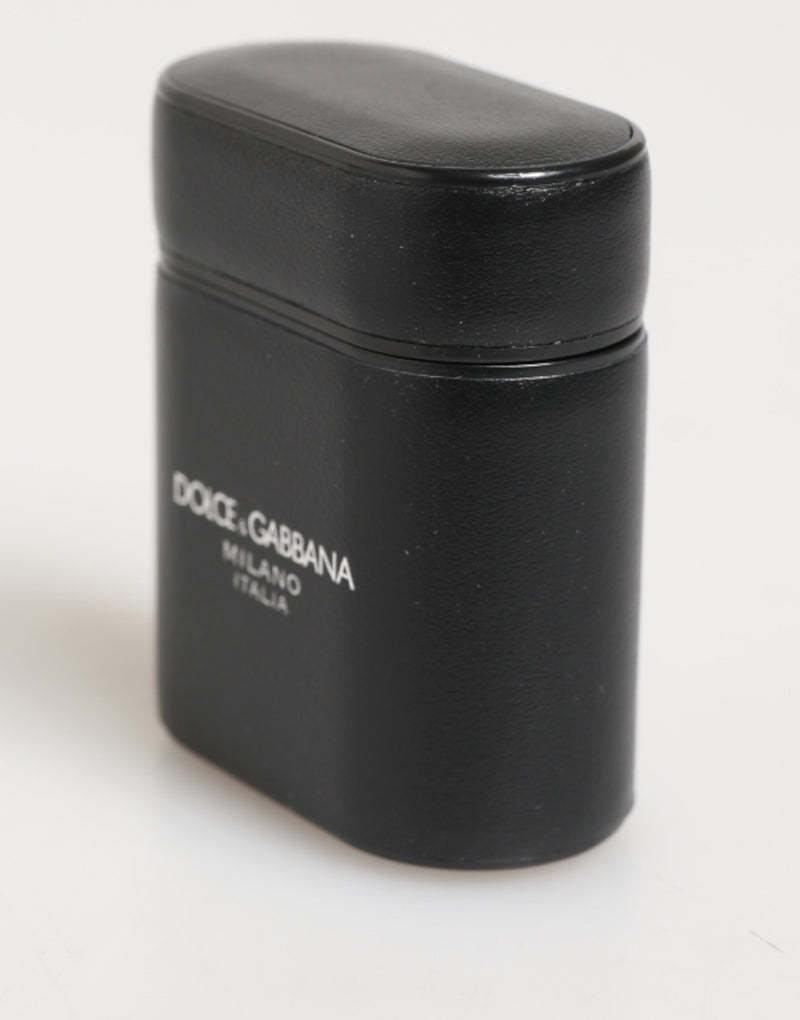 Dolce & Gabbana Black Calfskin Leather Logo Print AirPods Case