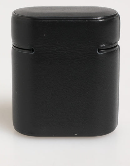 Étui à rabat pour Airpods Dolce & Gabbana en cuir de veau noir avec logo imprimé