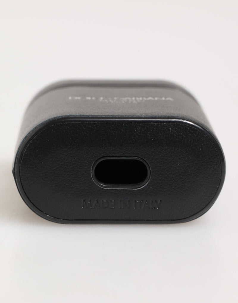 Dolce & Gabbana Black Calfskin Leather Logo Print AirPods Case