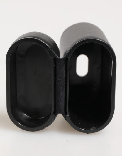 Étui à rabat pour Airpods Dolce & Gabbana en cuir de veau noir avec logo imprimé