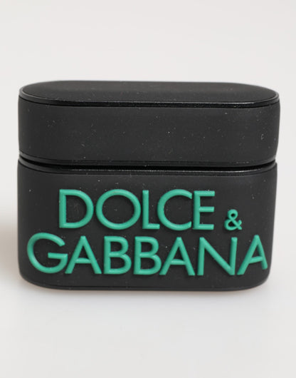 Étui Airpods en caoutchouc noir menthe avec logo en relief de Dolce & Gabbana