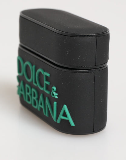 Étui Airpods en caoutchouc noir menthe avec logo en relief de Dolce & Gabbana