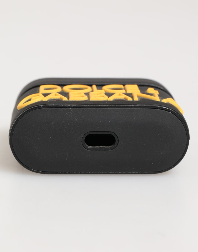 Dolce & Gabbana Black Yellow Rubber Logo Embossed AirPods Case