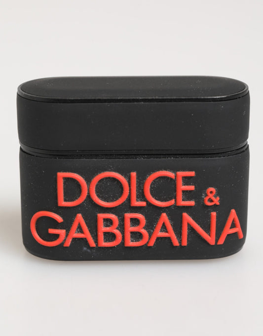 Étui Airpods en caoutchouc noir et orange avec logo en relief Dolce & Gabbana